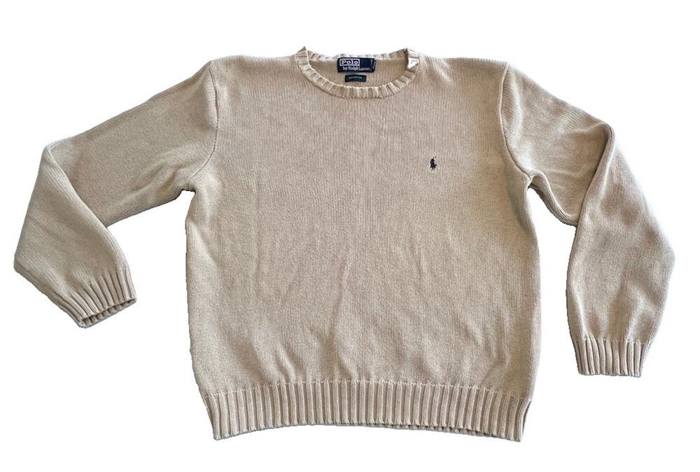 Polo Ralph Lauren Mens Tan 100% Cotton Crewneck Knit Sweater Fisherman Size XL